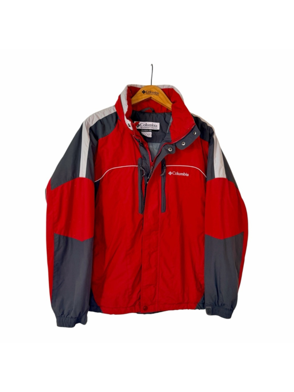 Men's Columbia Ski Jacket Red Gray Size Medium Winter Coat b12